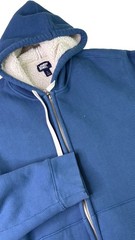 Lands’ End Men’s Blue Large Sherpa Lined Full Zip Hoodie Fleece Pockets W Flaw