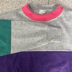 Vintage 80s Color Block Green Gray Pink Sweatshirt Purple Medium 90’s Fresh Crew