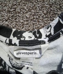 elevenparis Men’s L Black/White Graphic Print Crewneck Pullover Fleece Cotton
