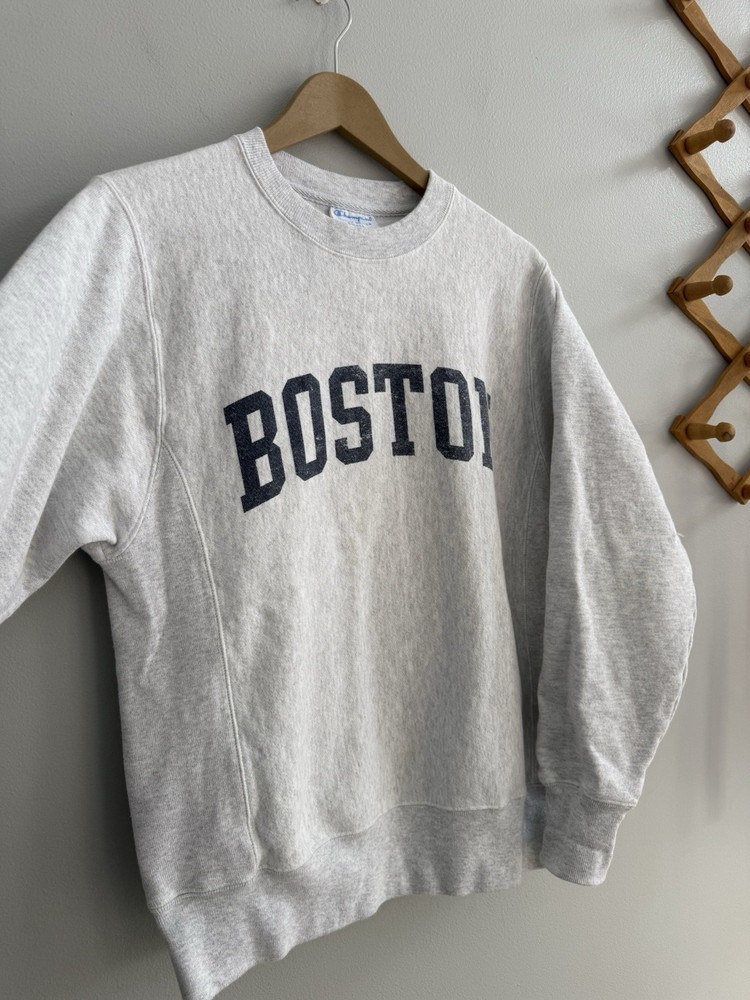 Champion Reverse Weave Boston Pullover Sweatshirt Adult Sz S Heather Light Gray