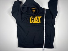 CAT Pullover Hoodie Men L Black Logo Workwear Kangaroo Pocket Heavyweight Durabl