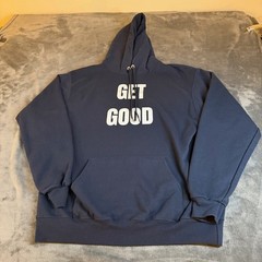 Champion “GET GOOD” Navy Blue Hoodie Sweatshirt Pullover Pockets Adult Large