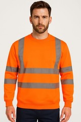 Hi Vis Viz Sweatshirt Workwear Safety Long Sleeves Pullover Crew Neck Jumper