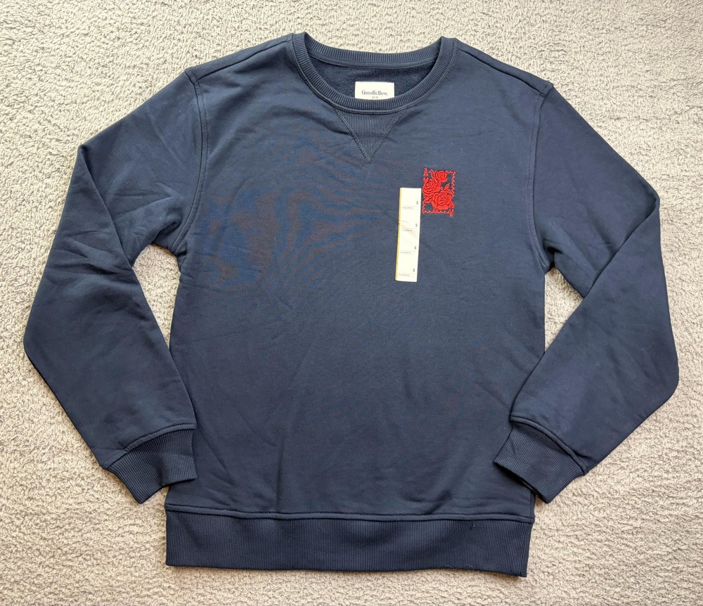 Goodfellow & Co Sweatshirt Mens Small Blue Rose Graphic Fleece Pullover NWT