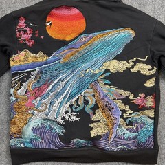 Black Hoodie XL White Graphic Colorful Patterned Sleeve