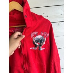 None Global Red Zip Up Hoodie Mens Large Love Kills Skull Graphic Streetwear