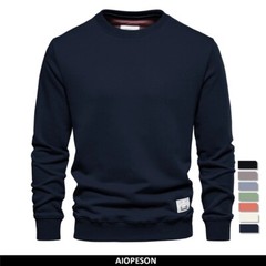 AIOPESON Streetwear Cotton Men’s Spring Sweatshirt Solid Color Long Sleeve