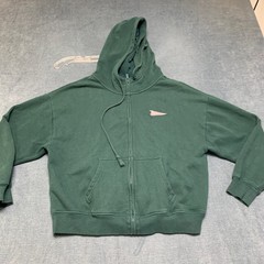 Full Zip Hoodie Jacket Mens Green P Patch Long Sleeve Fleece Lined Drawstring