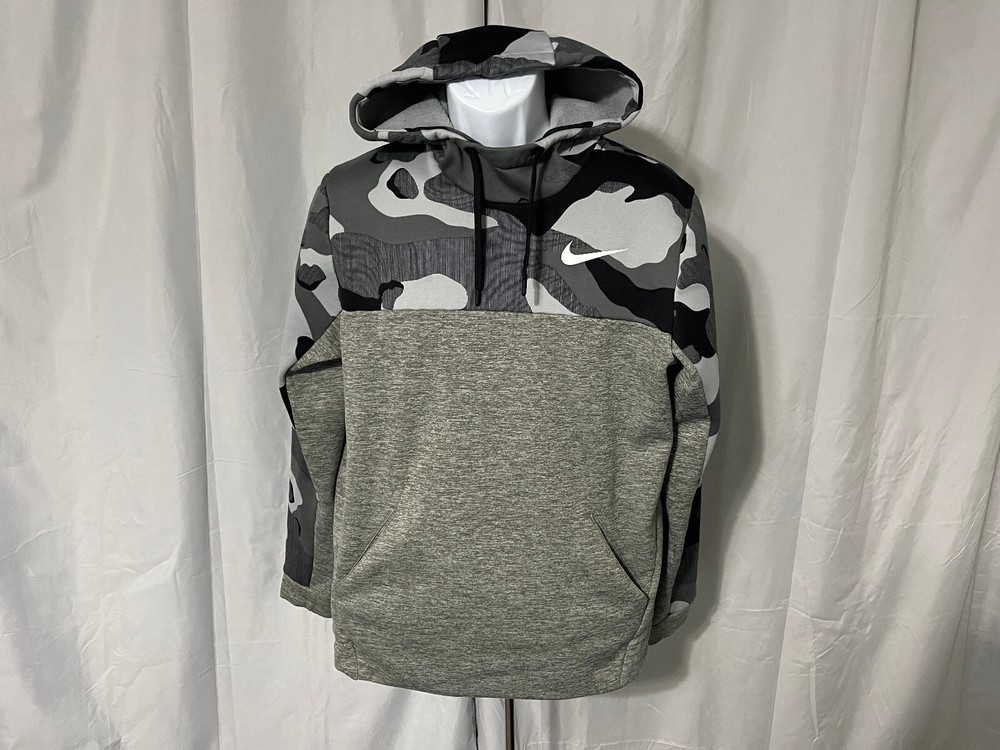 Nike Dri-Fit Men’s Gray Black White Camo Hooded Sweatshirt Hoodie Medium M
