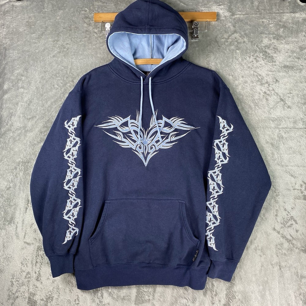 Vintage Sapphire Lounge Hoodie Mens XL Blue Fleece Sweatshirt Skater Y2K Tribal