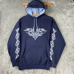Vintage Sapphire Lounge Hoodie Mens XL Blue Fleece Sweatshirt Skater Y2K Tribal