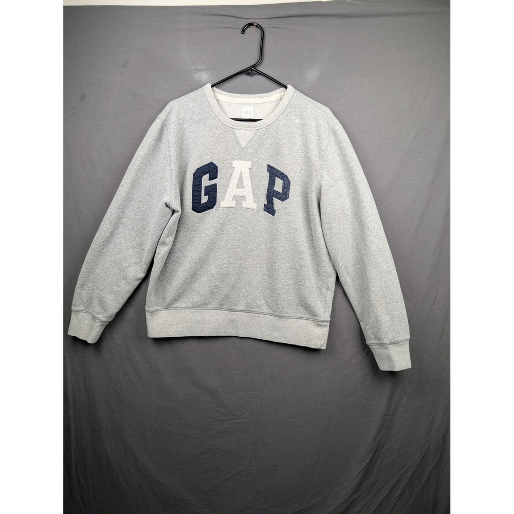 GAP Mens Crewneck Sweatshirt Light Heather Grey Logo Pullover Size L