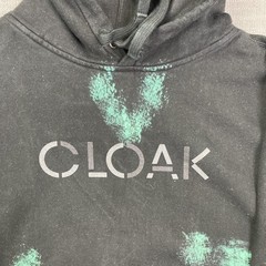 CLOAK Hidden In Plain Sight Graphic Hoodie Mens Unisex XL Black Bleach Wash