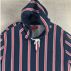 Guess Los Angeles Striped Short Sleeve Hoodie Mens XL Blue Red White Streetwear