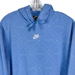 Y2K Nike All Over Print Swoosh Logo Hoodie Blue Pullover Sweatshirt Mens Medium