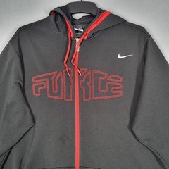 Nike Force Hoodie Men’s L Black Red Full Zip Long Sleeve 100% Polyester Athletic