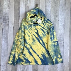 NWT Sandro Tie Dye Cotton Hoodie Mens Size XL Blue Yellow Luxury Designer $265