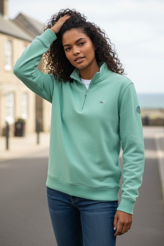 Vineyard Vines UNISEX Mint Green Half-Zip Pullover Pima Cotton Whale Logo