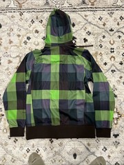 The North Face Hoodie Mens Small Green Purple Plaid TNF Apex Full Zip Softshell