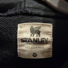 STANLEY Size Medium Black Heavyweight Pullover Hoodie Green Logo Pocket