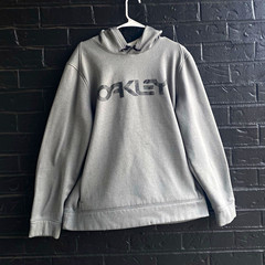 Oakley Men’s XL Gray Pullover Fleece Hoodie Logo Graphic Print Pockets