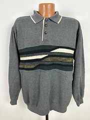 Vintage Grandpa Sweatshirt Mens XL Heather Gray Polo Collar 90s Vaporwave Knit