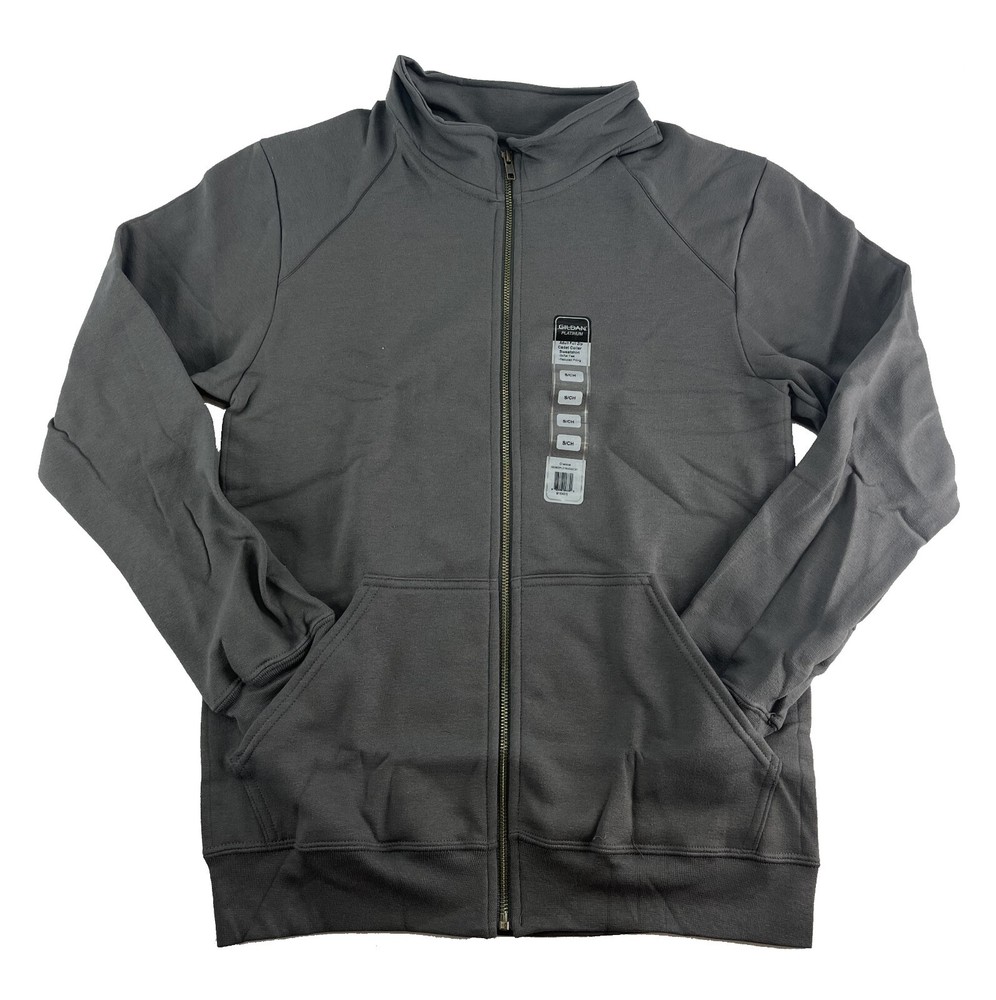 Men’s Cadet Collar Full Zip Sweatshirt Jacket by GILDAN Charcoal Gray Medium