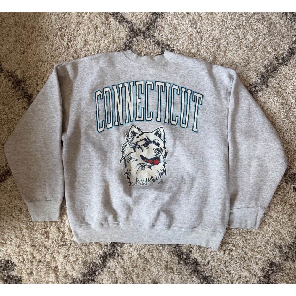 Vtg 90s 20/20 Sport Connecticut Huskies Sweatshirt XL Grey UConn NCAA Streetwear