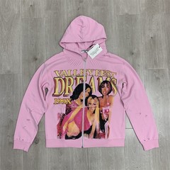 MEN WOMEN PINK DREAM VALLEY ZIP UP HOODIE SWEATSHIRT RHINESTONE WORN COAT TOP