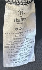Hurley Men’s Hoodie Regular Fit Cotton/Polyester Fleece Black Size XL NWT