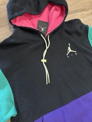 Jordan Air Men’s M Colorblock Pullover Hoodie Black Purple Green Pink Logo