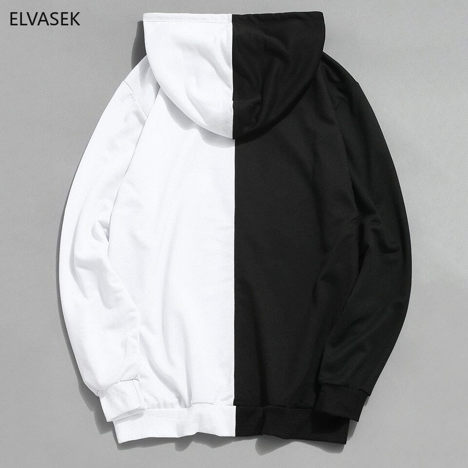 Split Duo Color Hooded Sweatshirt Streetwear Hoodies Oversized Harajuku Fashion
