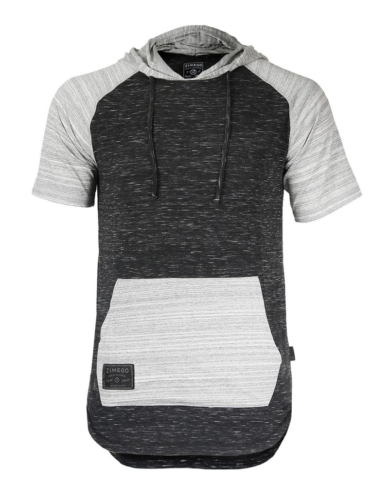 ZIMEGO Mens Short Sleeve Hoodie – Color Block Hooded Shirt
