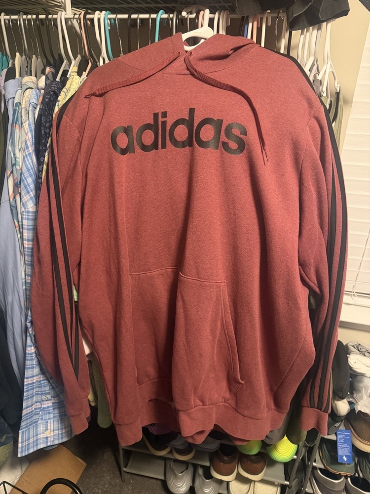 Adidas Men’s 3XLT Black Big & Tall Deep red W/ Black Pullover Fleece Hoodie