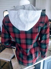Free Planet NWT Deep Red Plaid Mens Flannel Shirt Gray Hood Medium Men’s Hoodie