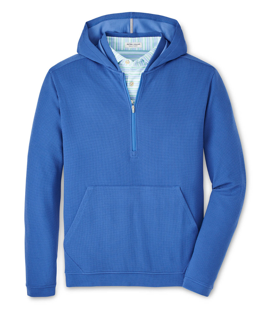 Peter Millar Sailor Blue Grid Performance Half-Zip Hoodie NWT S Golf Sweatshirt