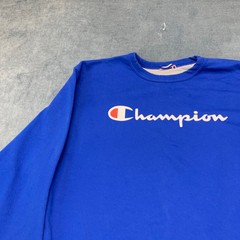 Champion Sweatshirt Mens Large Royal Blue Graphic Logo Knit Cotton Athletic Wear