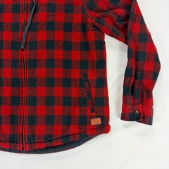 L.L. Bean Hooded Jacket Buffalo Plaid Sherpa Lined Zip Up Red Black S