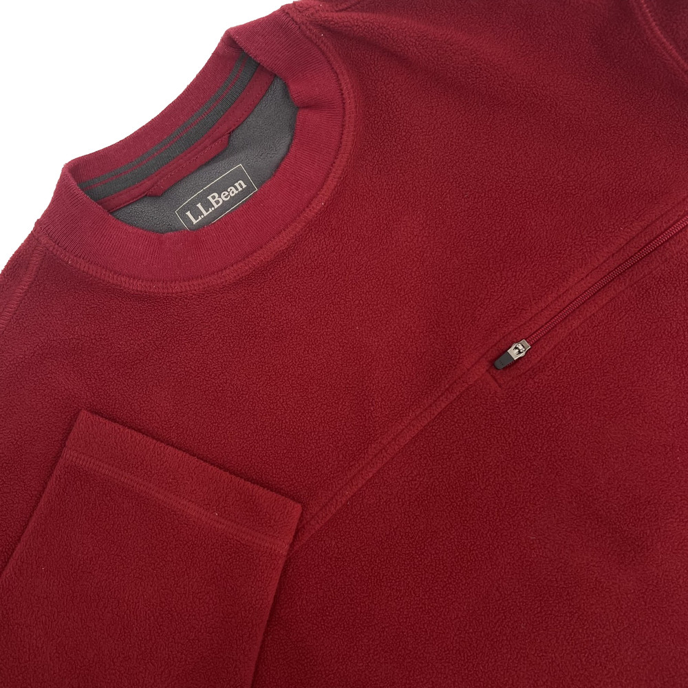 LL BEAN Men’s M Dark Red Crewneck Microfiber Fleece Pullover Zipper Chest Pocket