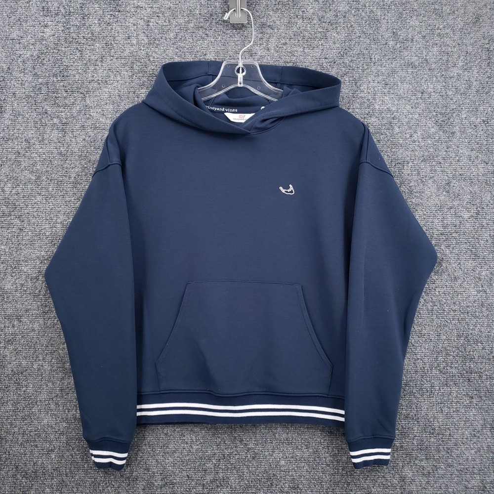 vineyard vines Mens XXS Navy Blue Pullover Hoodie Whale Logo Striped Trim