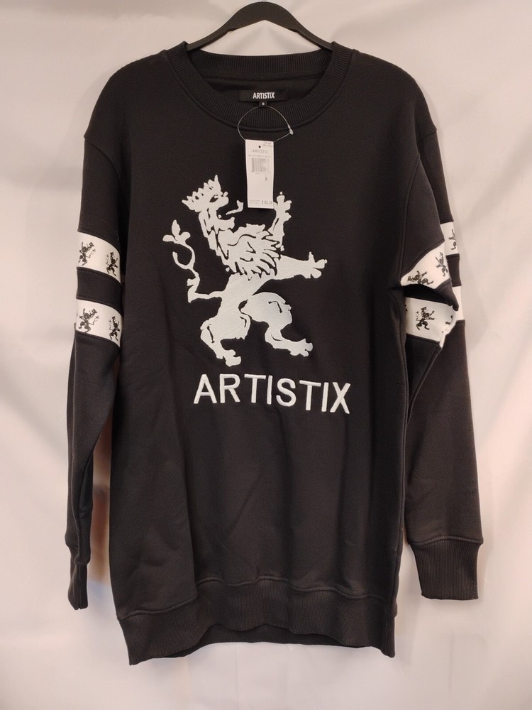 NWT Artistix Mens Small S Lion Black/White Pullover Long Sleeve Sweatshirt $135