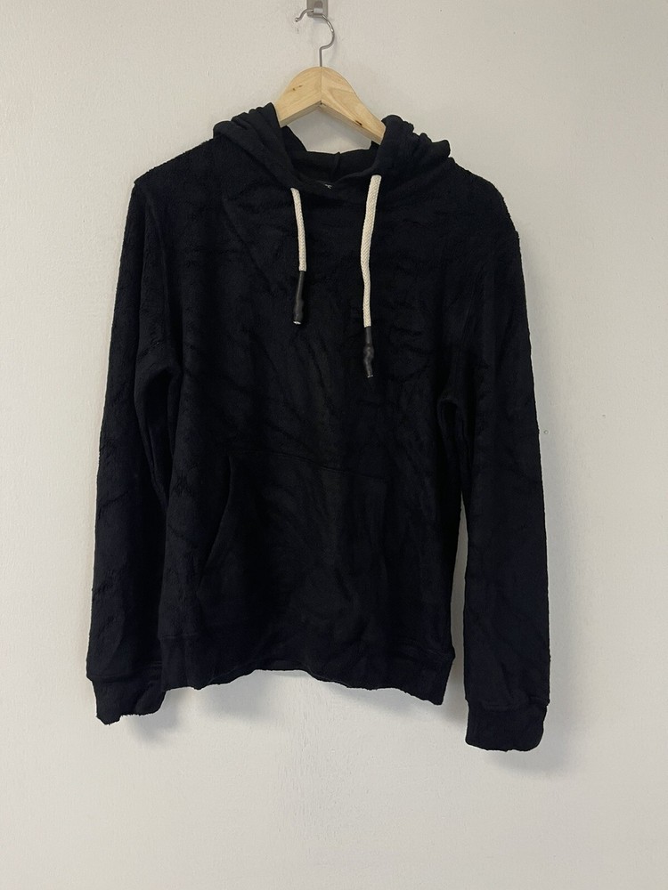 Reserved Hoodie Mens Medium Black Plush Sweatshirt Pullover Soft N143