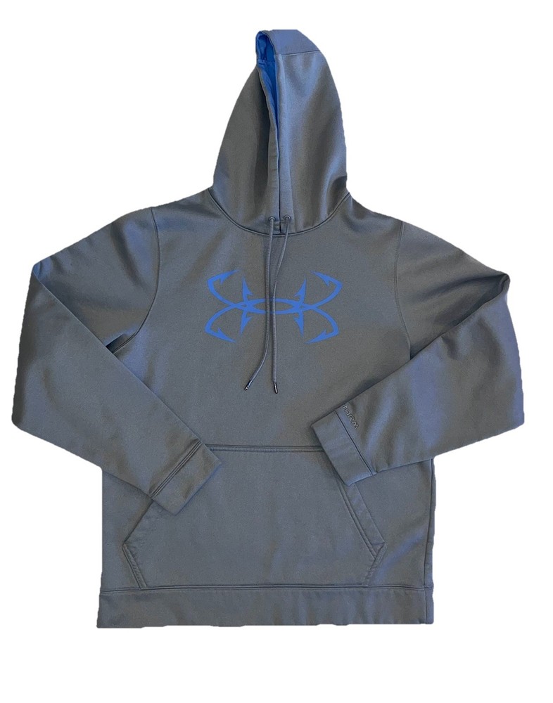 Under Armour Men’s UA Storm Fish Hook Hoodie Sweatshirt Gray Blue Sz S