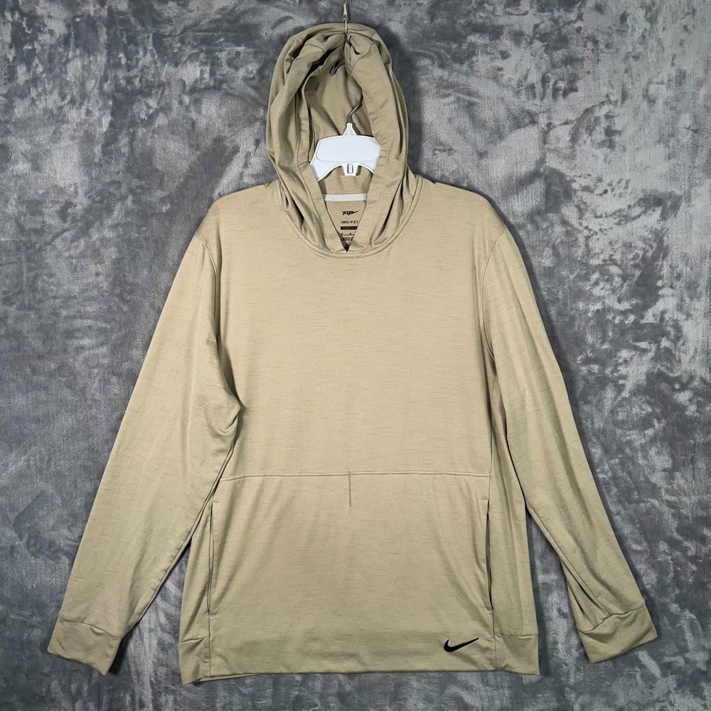 Nike Yoga Dri Fit Hoodie Mens Medium Beige Pullover Sweatshirt Lightweight