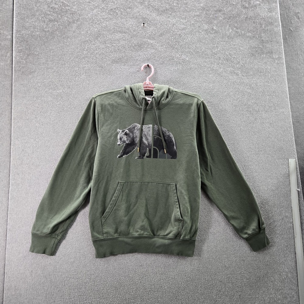 The North Face Men Hoodie M Green Embroidered Fleece Bear Graphic Activewear