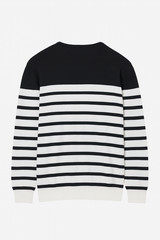 Men Crewneck Knit Stripe Cozy Sweater Pullover Black White Size Large