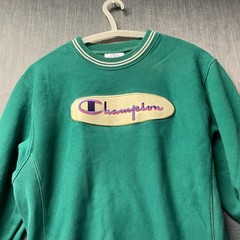 Champion Reverse Weave Men’s Sweatshirt Size S Green Round Neck Patch Logo
