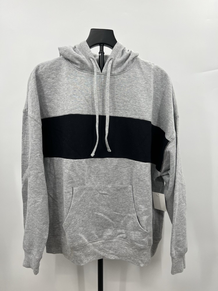 Abound Hoodie Grey Heather Black Stripe Color Block Pullover L