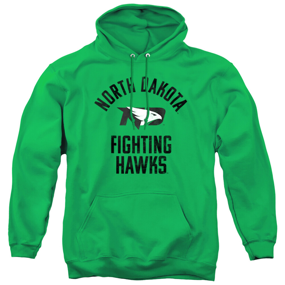 North Dakota Adult Pullover Hoodie Fighting Hawks Logo, Kelly Green, S-3XL