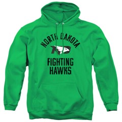 North Dakota Adult Pullover Hoodie Fighting Hawks Logo, Kelly Green, S-3XL